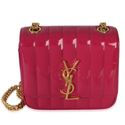 Saint Laurent Pink Patent Matelassé Monogram Small Vicky Ketten Umhängetasche