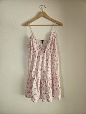 NWT Wild Fable Floral Cherry Mini Babydoll Dress Pink Linen Blend Size Small