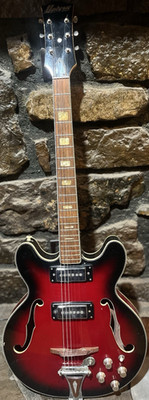 Univox Coily Hollow Body Electric Guitar, 2 Pickups, Red Starburst-New Strings