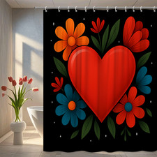Floral Heart Shower Curtain - Colorful Modern Design for Home Decor