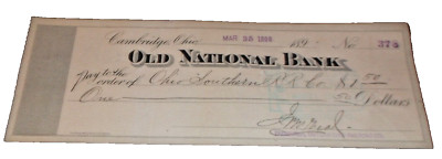 1898 EASTERN OHIO RAILROAD B&O COMPANY CHECK TO OHIO SOUTHERN RAILROAD DT&1