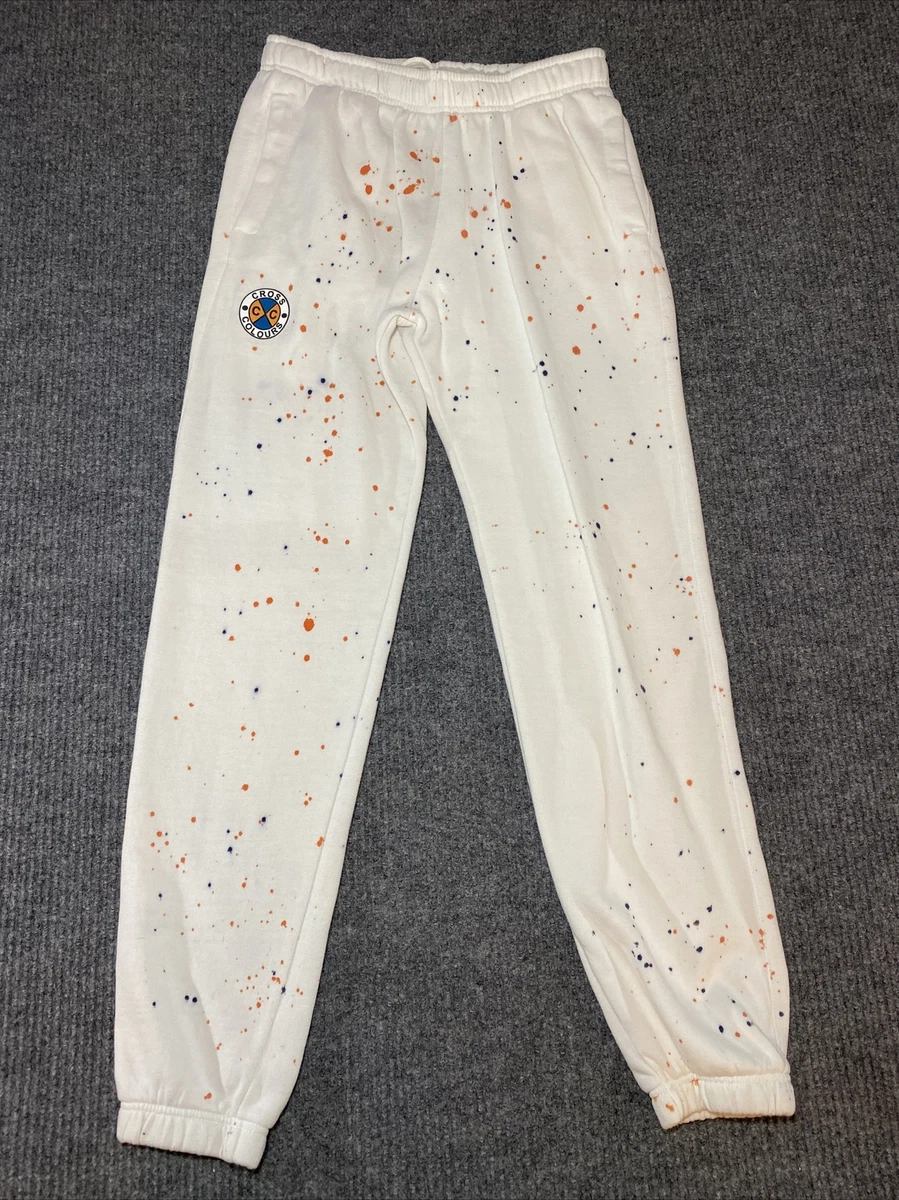Cross Colours Sweatpants Mens S Off White Navy Yellow Paint Splatter Pants