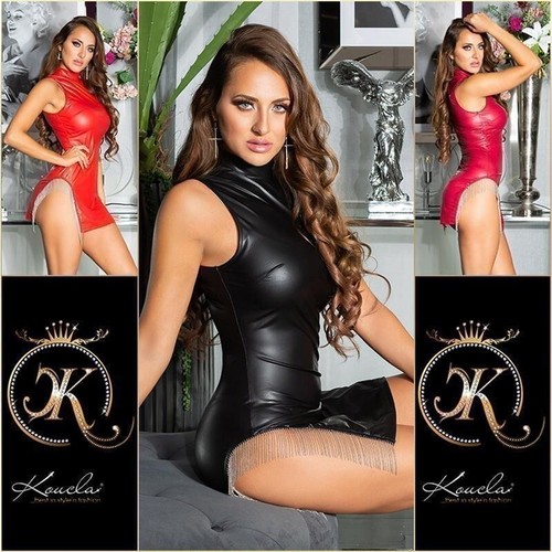 Abito Mini Wetlook Sexy Da Donna Con Frange In Metallo Nero 34/36/38 #GW1270 - Foto 8 di 8