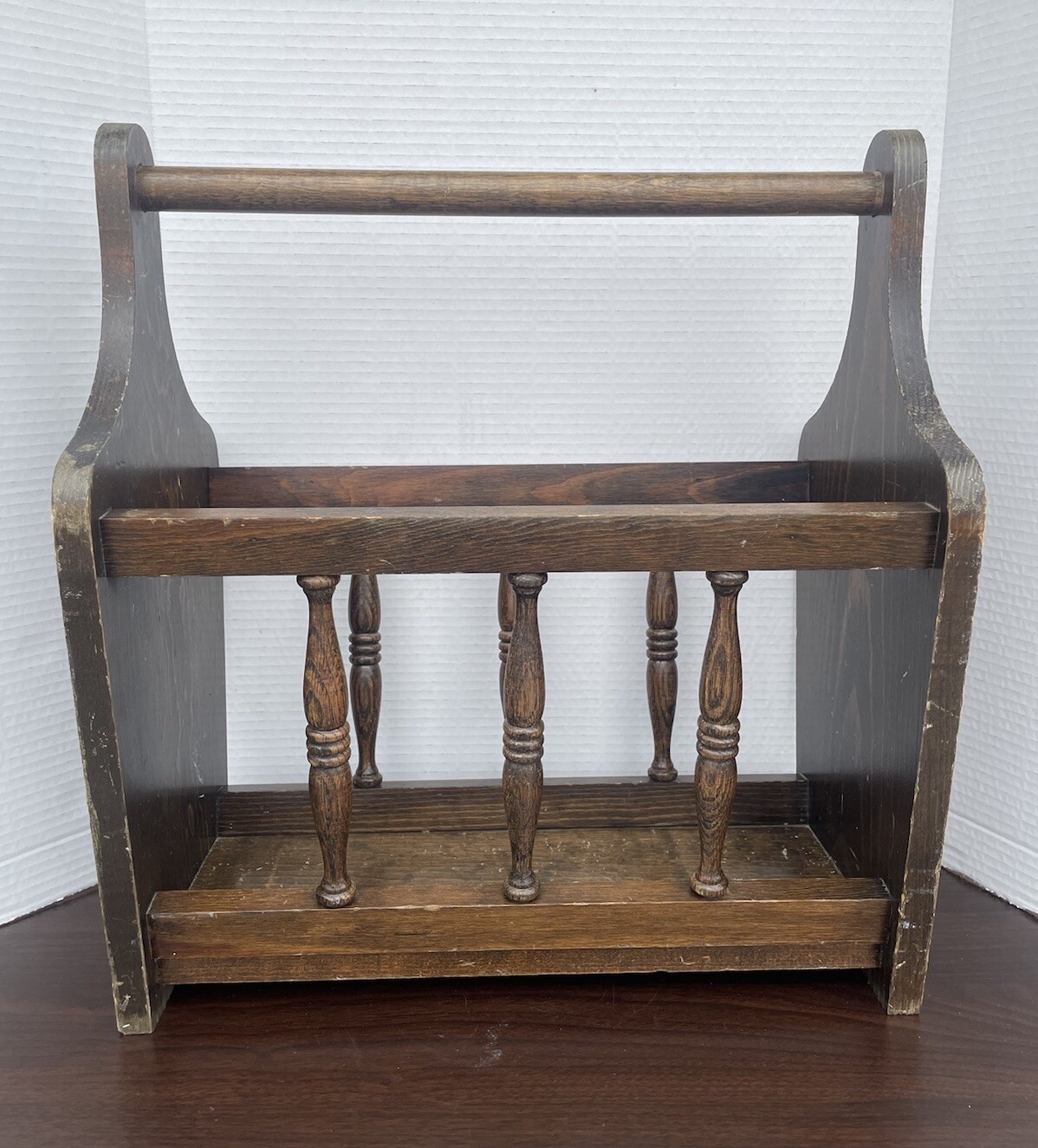 Vtg Wooden ~Magazine Rack Holder~Basketville Putney 18”x16”x9” Cottagecore MCM