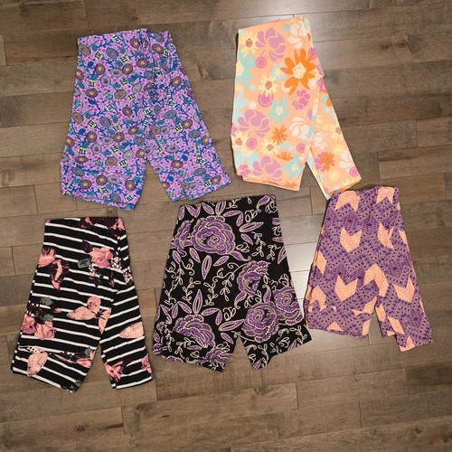 LuLaRoe Leggings Bundle Lot of 5 Tall Curvy TC Super Soft Purple Floral Chevron