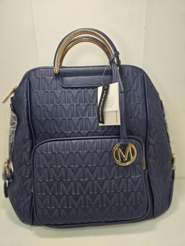 MKF Collection by Mia K Women's Blue Cora Milan Leather Signature Backpack