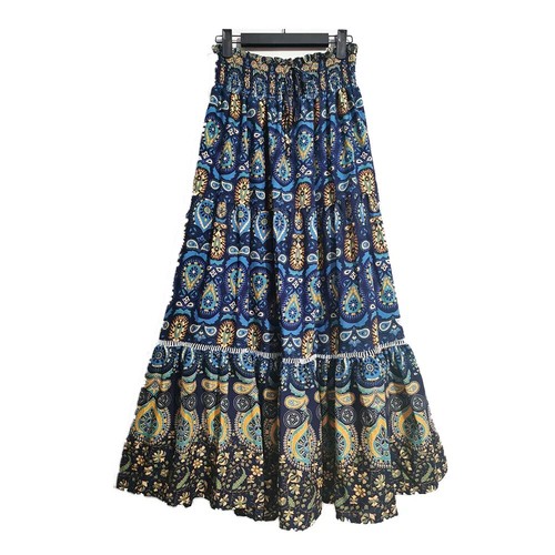 Women Boho Floral Long Maxi Skirt Ladies High Waist Beach Ruffle Swing Dress - Picture 22 of 22