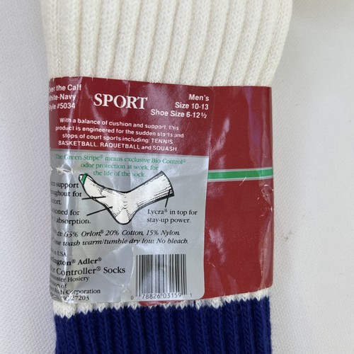 VTG Socks Burlington Adler 10-13 NOS Stripe Navy Blue Orlon Acrylic 80s 90s USA - Picture 4 of 8