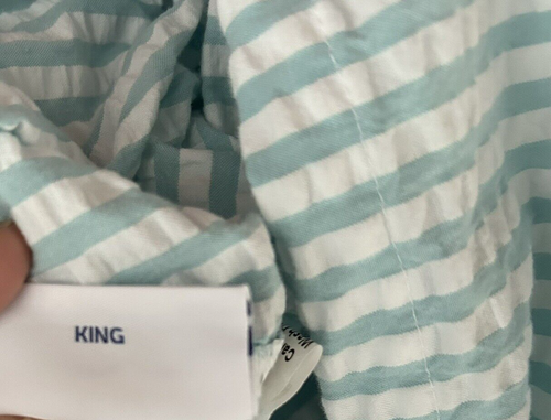 Cuddledown King Duvet Cover & 2 King Shams Seafoam Seersucker Made in Portugal - Picture 11 of 16