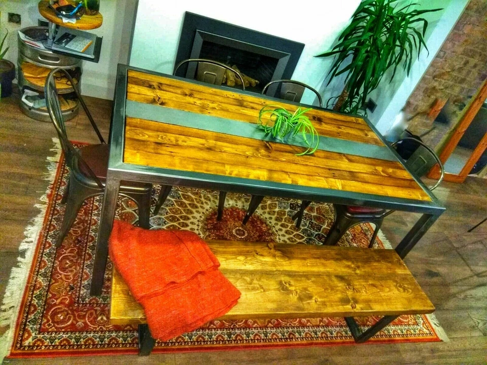 Industrial style Dining Table & bench seat luxury modern handmade Unique - Image 4 of 4