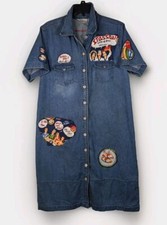 Vestido Vaquero L Parches de Sushi Japonés Ciclo Abotonado Bolsillos Caseros