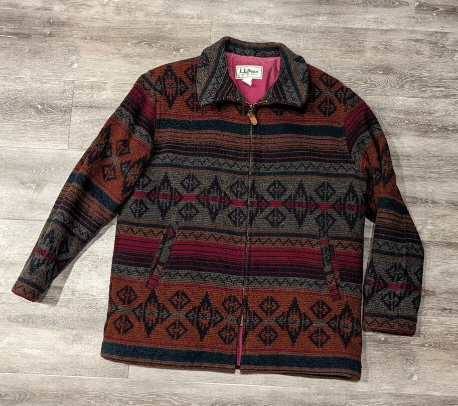 Vintage LL Bean Wool Southwest Jacket Navajo Aztec Full Zip Coat 