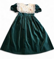 Jayne Copeland Vtg Girls Dress Hunter Green Velveteen  Lace Collar 10/12  