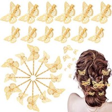 24 Pieces Butterfly Hair Clips Metal Butterfly Hair Clamps Metallic Hollow Gold