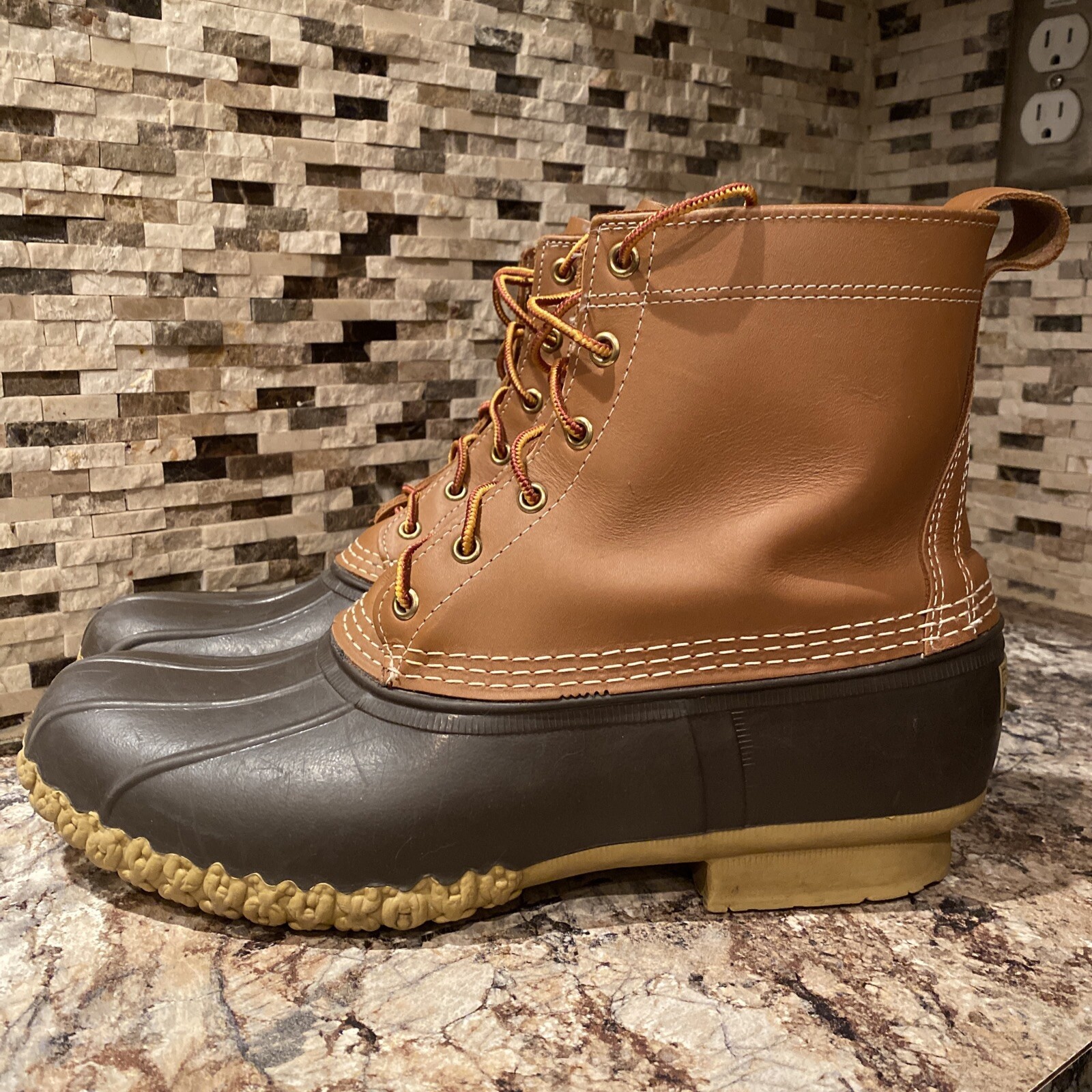 LL Bean Duck Boots Tan Leather 8\