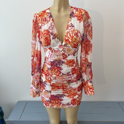 New Runaway The Label Acadia Dress Sz S / 4 Floral Ruched Long Sleeves Mini  NWT | eBay