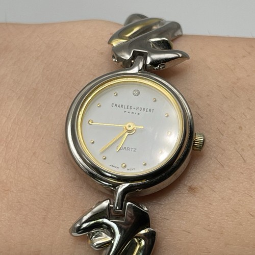 CLASSIC Charles Hubert Gold Silver tone Ladies Watch NEW BATTERY - Picture 5 of 13