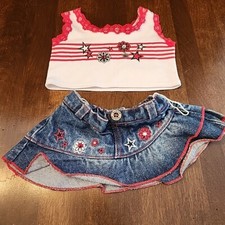 Build a Bear Outfit Denim Skirt Shirt Top Tank Red White Blue 4th July Daisy Mae