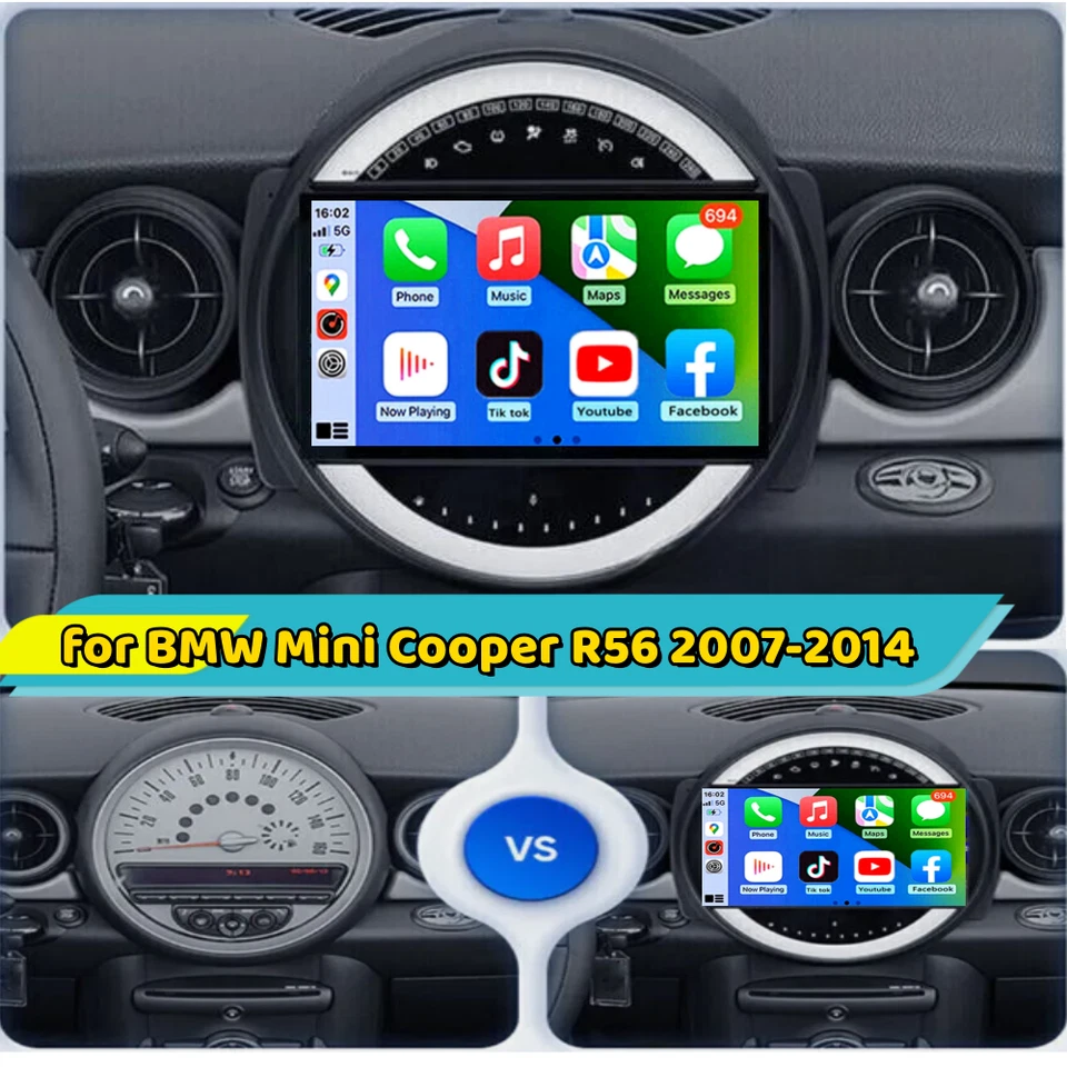 Radio estéreo para coche CarPlay para BMW Mini Cooper R56 R60 2007-2013 Android 13 navegación Foto 2 de 4