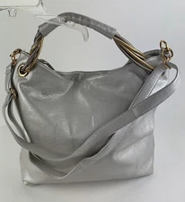 Deux Lux Gray Silver Chain Faux Leather Purse With Dust Cover Shoulder Bag