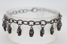 Women Pewter Metal Chain Boot Bracelet Western Shoe Charm Skeleton Black Skulls