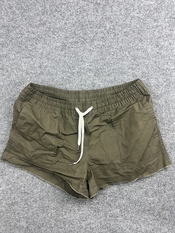 vuori drawstring elastic waist pockets raw hem zip pocket shorts