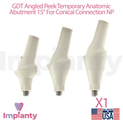 1x GDT Peek Angled Temporary Anatomic Dental Prosthetic 15° NP Conical 2.25mm