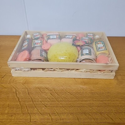 Peach Bath Delights Gift Collection Wooden Crate Wrapped Soaps, Gel, Lotion, +