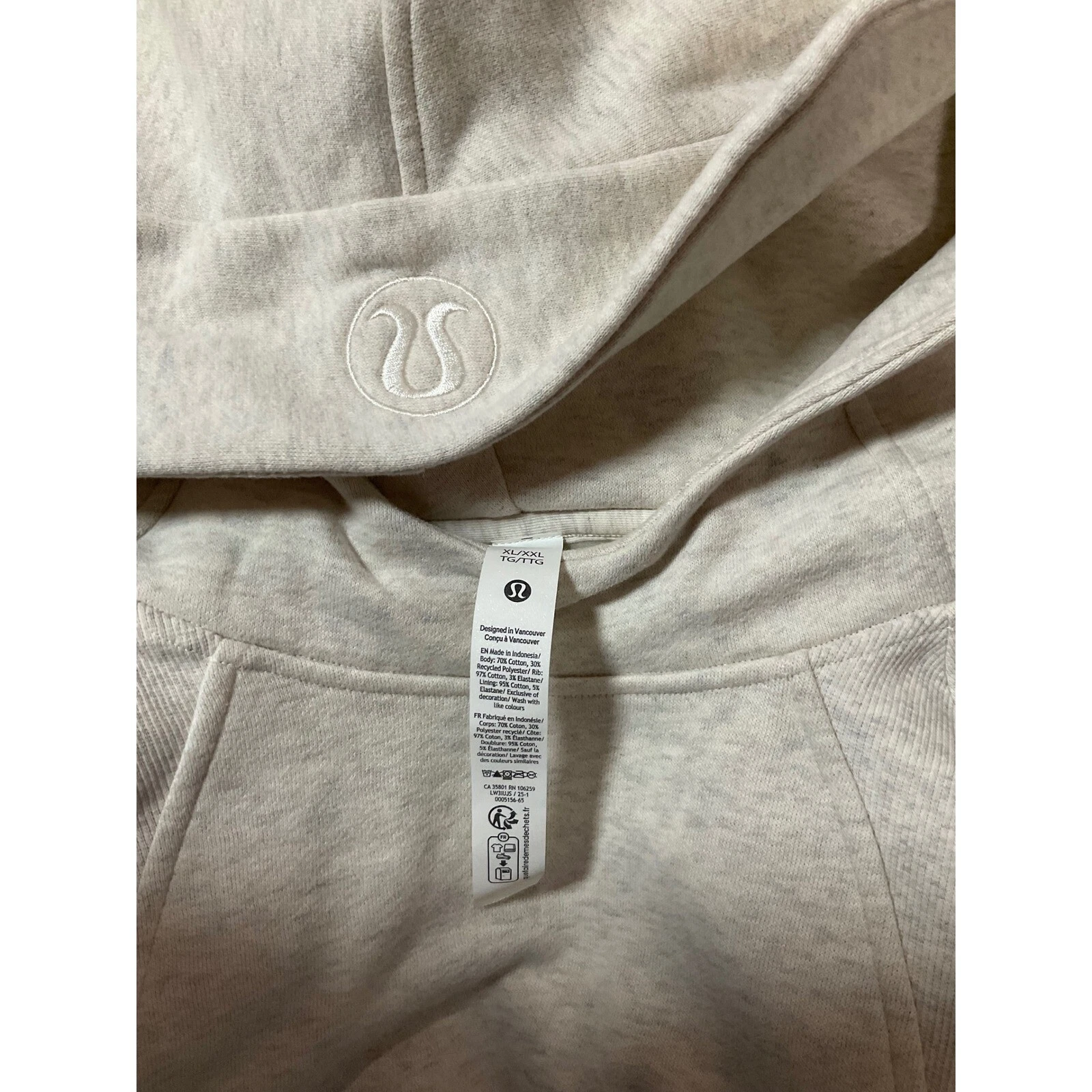 OFF WHITE Felpa con cappuccio LULULEMON Scuba oversize con spacco laterale nuova con etichetta taglia XL XXL