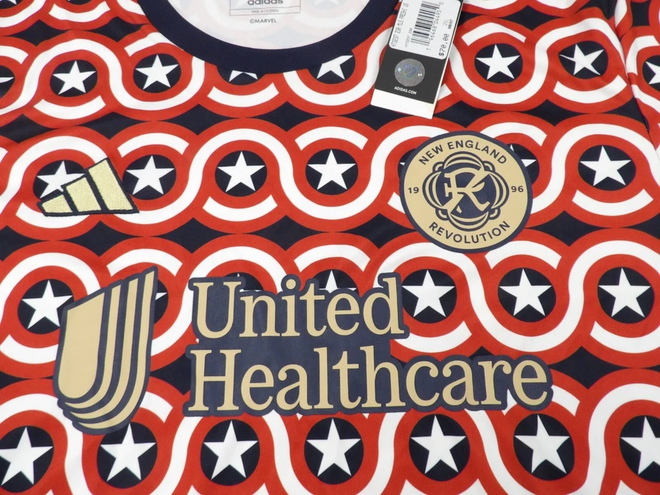 NWT ADIDAS MLS MARVEL CAPTAIN AMERICA NEW ENGLAND REVOLUTION JERSEY SIZE 2XL - Image 3 of 4