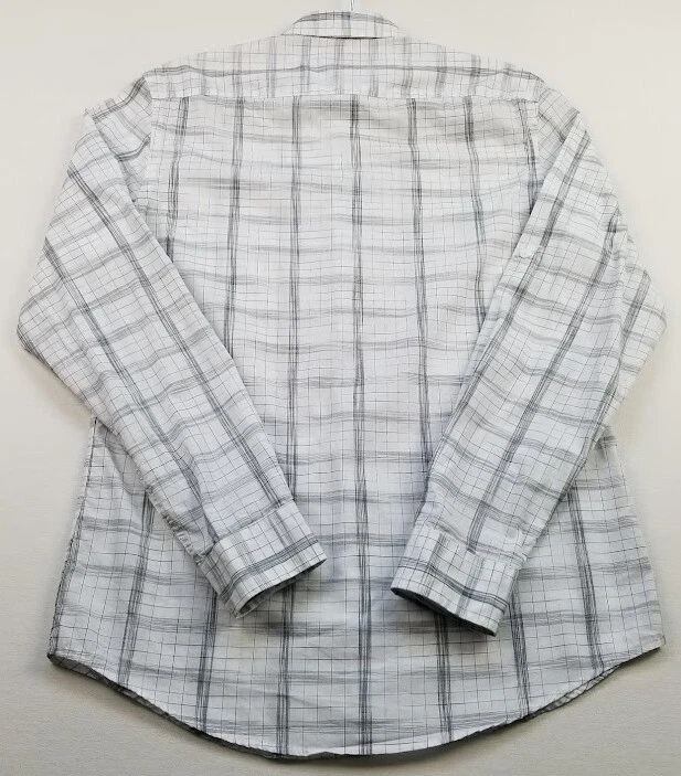 Camisa masculina Alfani com botões pequena preta cinza branca xadrez mangas compridas slim fit - Imagem 3 de 4