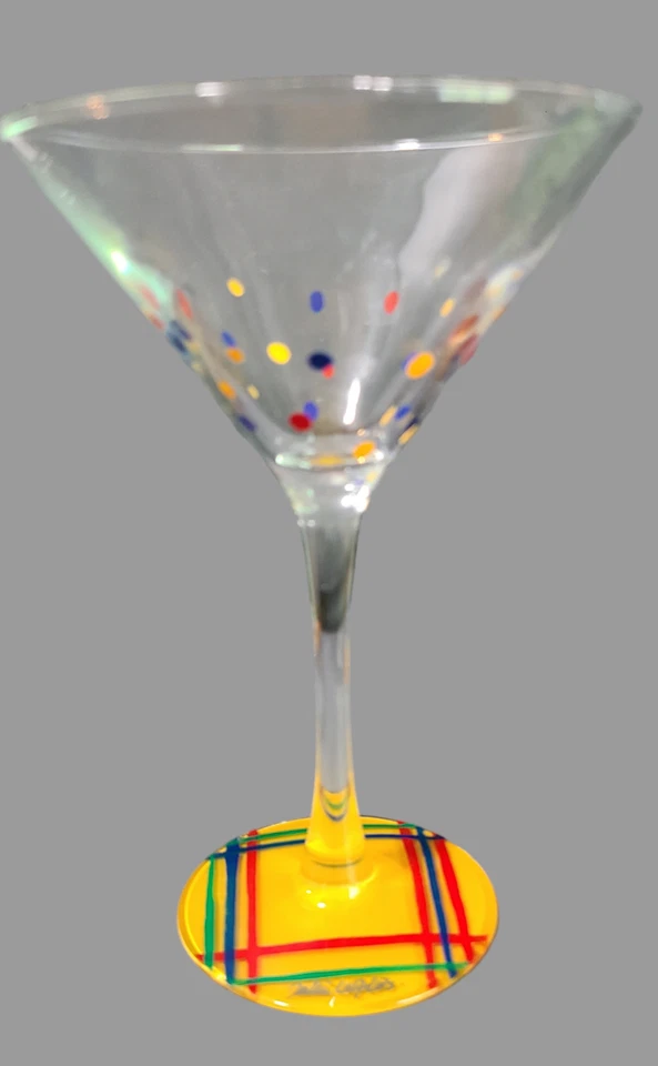 Vintage Set of Four Hand Painted Polka-Dot Artist Sighed Martini Glasses 6.75'' - Image 3 of 4