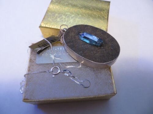 Starborn Creation Aqua Aura blau Quarz Kristall Anhänger Sterlingsilber Halskette - Bild 7 von 9
