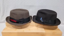 Vintage Abraham & Straus A&S The New Yorker Black Dark Grey Brown Fedora Hat Set