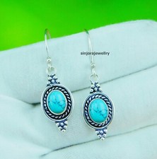 Turquoise Gemstone 925 sterling silver handmade Dangle/Drop Earrings 1.25"