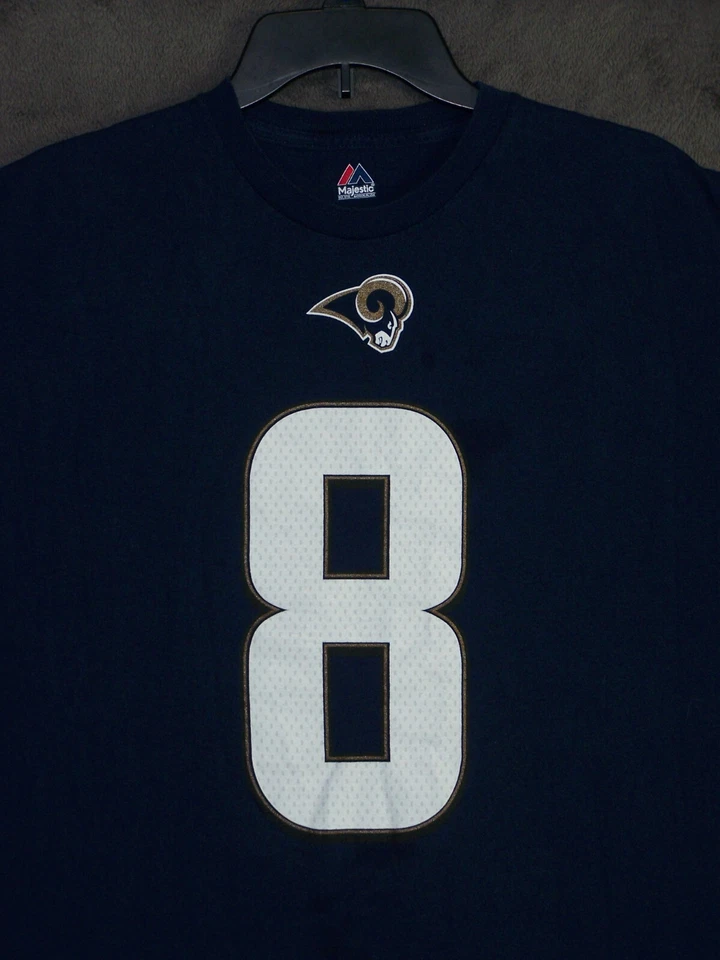 St Louis Rams Shirt Adult Large BRADFORD #8 NFL Majestic SS Cotton Sport Mens Foto 3 de 4