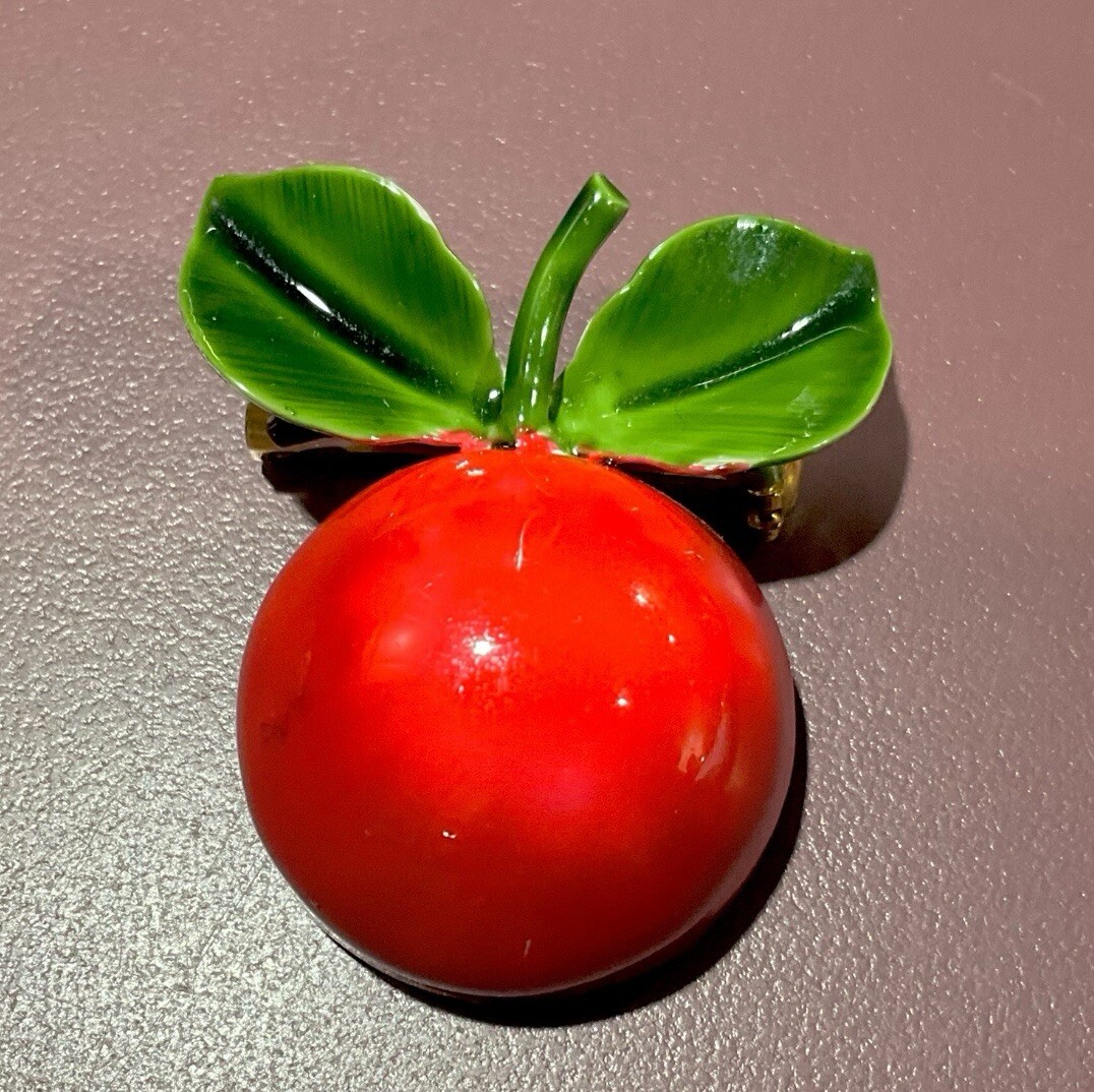 Original By Robert Apple Fruit Brooch Pin Fire Engine Red