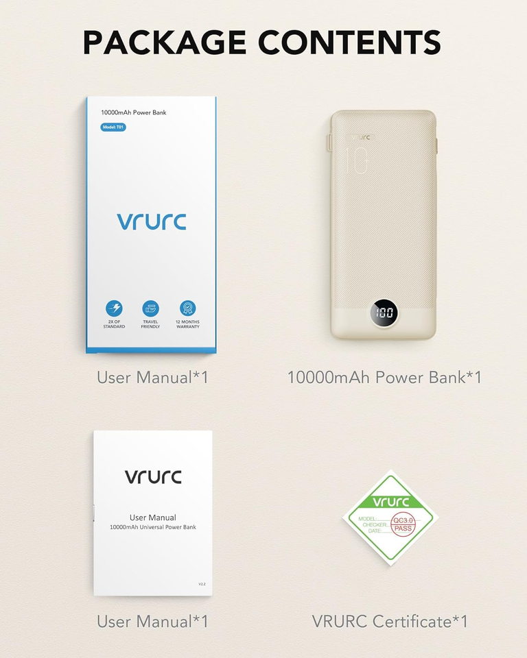 Portable Charger BuiltIn Cables and AC Wall Plug, USB C Power Bank