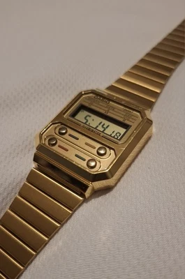Casio A100WE Digital Watch Gold Tone Stainless Steel Bracelet Illuminator WR