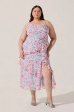 ASTR The Label BNWOT Levina Dress 2XL Asymmetrical Floral Ruffle Hem Maxi Slit