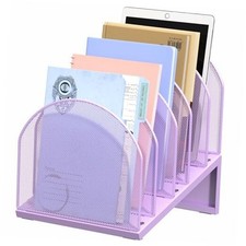 5-Section Desk File Organizer, Metal Mesh Folder Organizer for Purple