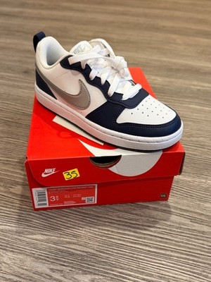 Nike Court Borough Low Recraft GS Sneakers White Navy Metallic Silver 4Y-5.5Y