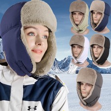 Unisex Warm Hat with Brim Winter Outdoor Windproof Ski Ear Protection Fleece Cap