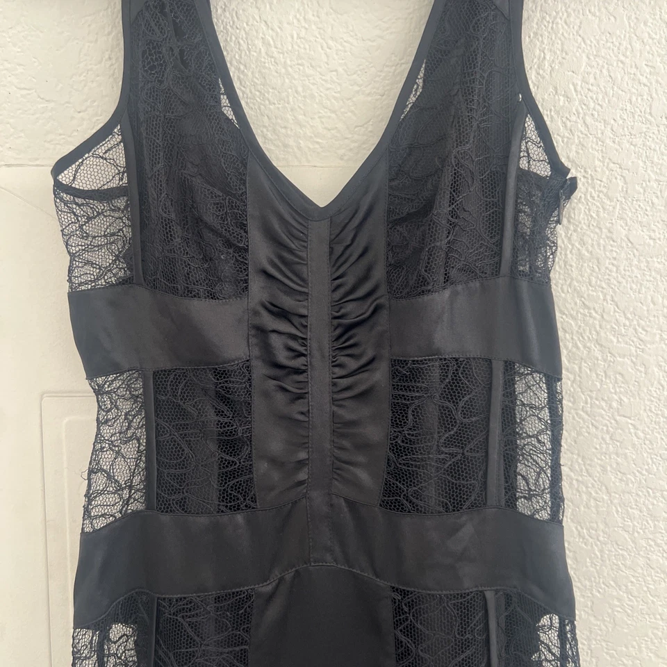 Vestido sin Mangas Vintage DKNY Negro Maxi Encaje Y2K Romántico Encaje Vixen Seda Talla 2 (S) Foto 2 de 4