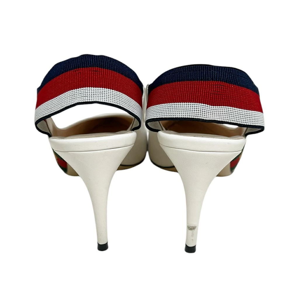 GUCCI 525941 Be Pointed Toe Pumps Leather White Heel 23.5cm Sandals Shoes USED-B thumbnail 3