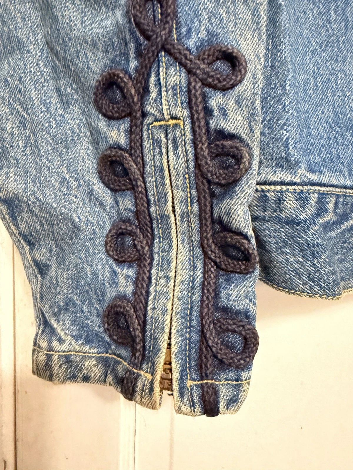 Vintage 80s GUESS Georges Marciano Denim Jacket Flying High Soutache Rope Trim L image 2
