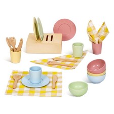 OOOK Wooden Play Dishes and Plates for Kids Kitchen Set, 25 PCS Wooden Play K...