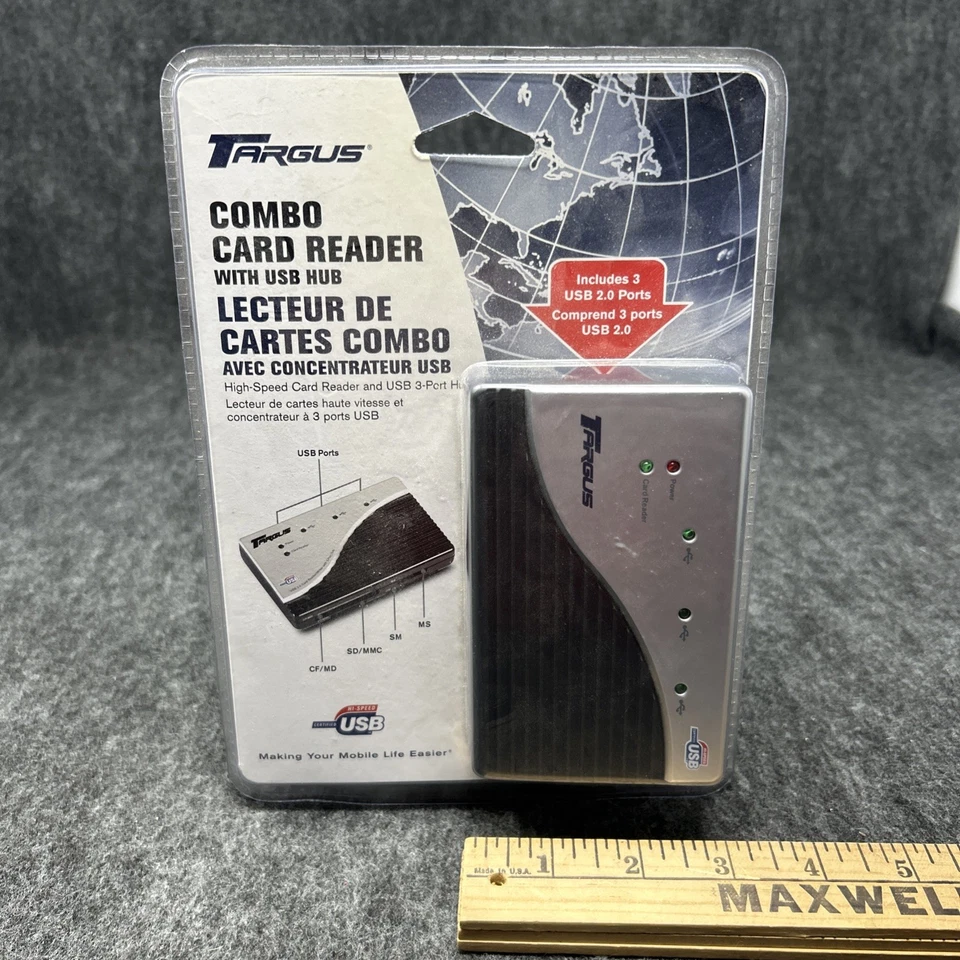 NUEVO Targus Combo Lector de Tarjetas de Memoria Hub USB Alta Velocidad 3 Puertos CF SD MS SM Foto 2 de 4