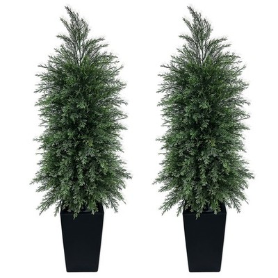 2Pack 4FT Artificial Cypress Tree, Black Square Planter Indoor/outdoor decor