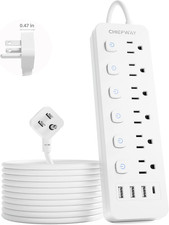 6Ft Power Strip with Individual On/Off Switches, Flat Plug Extension Cord with 6